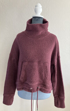 Sweaty Betty Sweatshirt Funnel Neck Crop Drawstring Pullover Restful Bouclé SZ 8